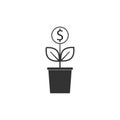 Plant, dollar icon. Vector illustration, flat design Royalty Free Stock Photo