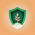 Plant and eco shield logo design.Nature and ecology conservation concept.Paper cut vector illustration