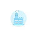 Plant, factory with smoking chimney flat vector icon. Filled line style. Blue monochrome design. Editable stroke Royalty Free Stock Photo