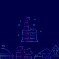 Plant, factory smoking chimney vector gradient line icon, illustration on a dark blue background. Related bottom border