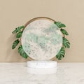 Plant fern monstera green concept nature skincare cosmetic display product stand advertisement backdrop water clear droplets pure.