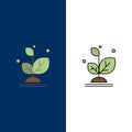 Plant, Grow, Growth, Success Icons. Flat and Line Filled Icon Set Vector Blue Background