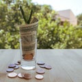 Plant growing from coins and one dollar banknote Royalty Free Stock Photo