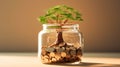 Growing plant with coins in the glass jar Royalty Free Stock Photo