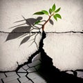Plant growing out of crack in concrete wall Generative AI Royalty Free Stock Photo