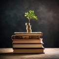 Plant Growing on Savings Coins with book,Investment and retirement of education Concept,AI generated