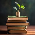 Plant Growing on Savings Coins with book,Investment and retirement of education Concept,AI generated