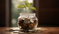 Plant Growing In Savings Coins. Deposit coin for success your life in the future.Choice for invest your economic wealth Royalty Free Stock Photo