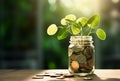 Plant Growing In Savings Coins, Investment And Interest Concept, Generative AI