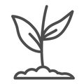 Plant grows in ground line icon, Nature concept, plant flower in soil symbol on white background, sprout with two leaves
