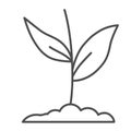 Plant grows in ground thin line icon, Nature concept, plant flower in soil symbol on white background, sprout with two