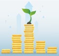 Plant growth on coins graph, startup business concept vector illustration Royalty Free Stock Photo
