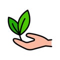 Plant in hand color icon. Naturopathy Therapy Vector Icon. Naturopathy Medication Pictogram