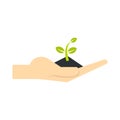 Plant in hand icon, flat style Royalty Free Stock Photo