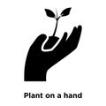 Plant on a hand icon vector isolated on white background, logo c Royalty Free Stock Photo