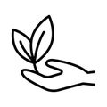 Plant in hand outline icon. Naturopathy Therapy Vector Line Icon. Naturopathy Medication Linear Pictogram