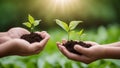 plant in hand two hands holding young plant with soil Royalty Free Stock Photo