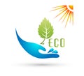 Plant in hand, water, green, care logo, icon, growth concept vector. Royalty Free Stock Photo