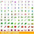 100 plant icons set, cartoon style Royalty Free Stock Photo