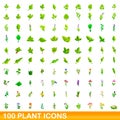 100 plant icons set, cartoon style