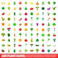 100 plant icons set, cartoon style Royalty Free Stock Photo