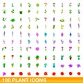 100 plant icons set, cartoon style Royalty Free Stock Photo