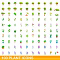 100 plant icons set, cartoon style Royalty Free Stock Photo