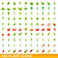 100 plant icons set, cartoon style Royalty Free Stock Photo