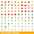 100 plant icons set, cartoon style Royalty Free Stock Photo