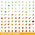 100 plant icons set, cartoon style Royalty Free Stock Photo