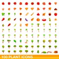 100 plant icons set, cartoon style Royalty Free Stock Photo