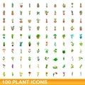 100 plant icons set, cartoon style Royalty Free Stock Photo