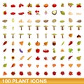100 plant icons set, cartoon style Royalty Free Stock Photo
