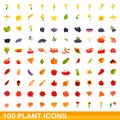 100 plant icons set, cartoon style Royalty Free Stock Photo