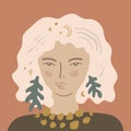 Plant Lady Magical Pretty Girl Elf Female Portrait Blonde Fairy Beauty Concept Woman Avatar Fashion Beauty Flat Style Vector