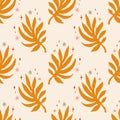 Plant leaf seamless pattern, orange flat figure on background. Minimal boho simple print design. Vector