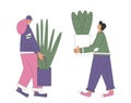 Plant lover. Man with indor flower pot. Vector