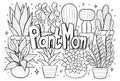 Plant mom anti stress coloring page with set of succulents plants and cactuses