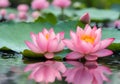 Pink lotus flower on a lake in Thailand.