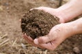 Plant organic compost fertilizer on farmer hand