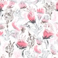 Watercolor Wash of abstract pink rosebuds background