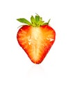 Plant part of a fresh berry fruit, half red strawberry sliced isolated on white background, die cut with clipping path Royalty Free Stock Photo