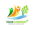Plant, people, water, natural, logo, health, sun, leaf, botany, ecology, symbol icon set design vector
