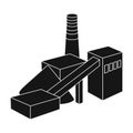 The plant with the pipe.Factory on processing of minerals from the mine.Mine Industry single icon in black style vector