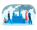 Plant pollutes air, factory pollution, environment, people masks, toxic harmful climate, design, flat style vector Royalty Free Stock Photo