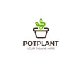 Plant in the pot logo template. Flowerpot and sprout vector design