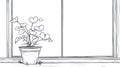 Heart Shaped Plant in Pot on Windowsill, Sketch Style Royalty Free Stock Photo