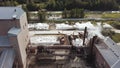 Plant for the production of cement, clinker and gypsum. Stock footage. Aerial view of concrete mixing factory