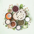 Plant protein sources. Vegan and vegetarian food concept. Flat lay Royalty Free Stock Photo