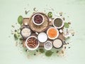 Plant protein sources. Vegan and vegetarian food concept. Flat lay Royalty Free Stock Photo